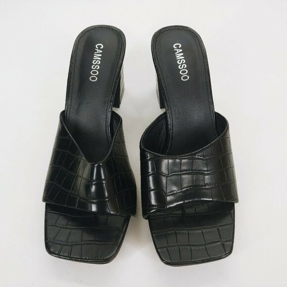 Camssoo Womens Black Alligator Slide Thong Sandal Block High Heel EUR 41‎ - Picture 4 of 10